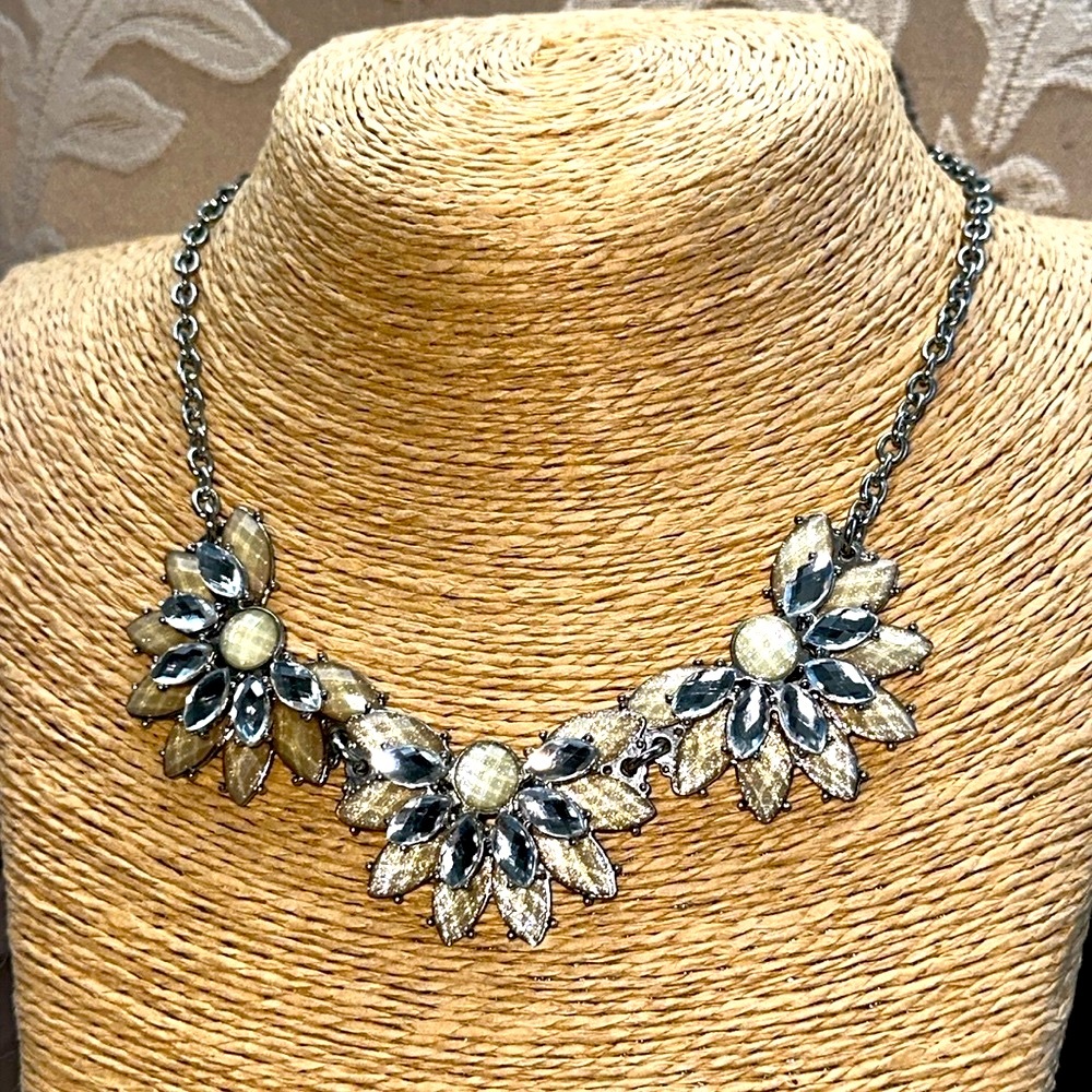 Statement Necklace Clear Rhinestone With Cream Co… - image 2